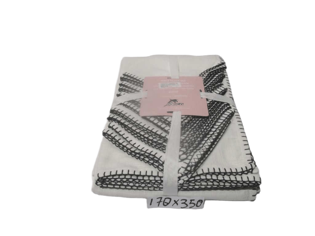 Tablecloth + 10 Napkins 100% Slub Cotton Linen Effect 240 Gsm With Blanket Stitch Border - Packing Polybag With Ribbon And Inlay Card