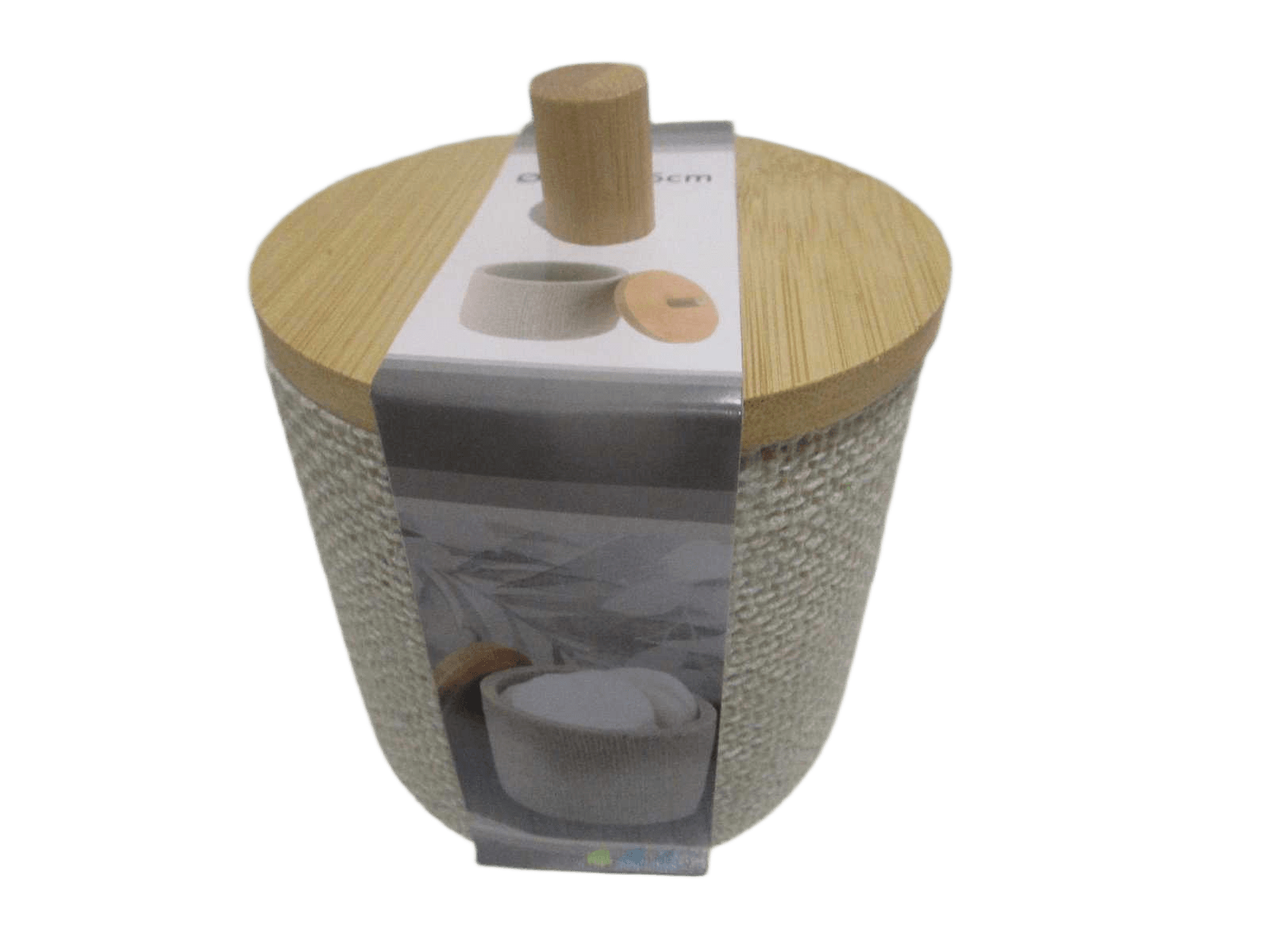 Cotton Holder Polyresine Round Effet Maille Et Bambou - Natural