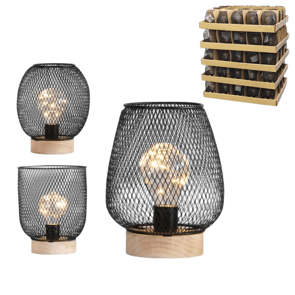 Lamp Modern Spirit Led Wood Base And Structure Metal Black 3 Designs Display