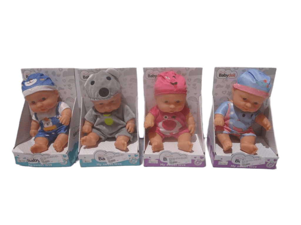 Baby Doll Display Box Light Blue Pink Yellow Blue Ass 8''
