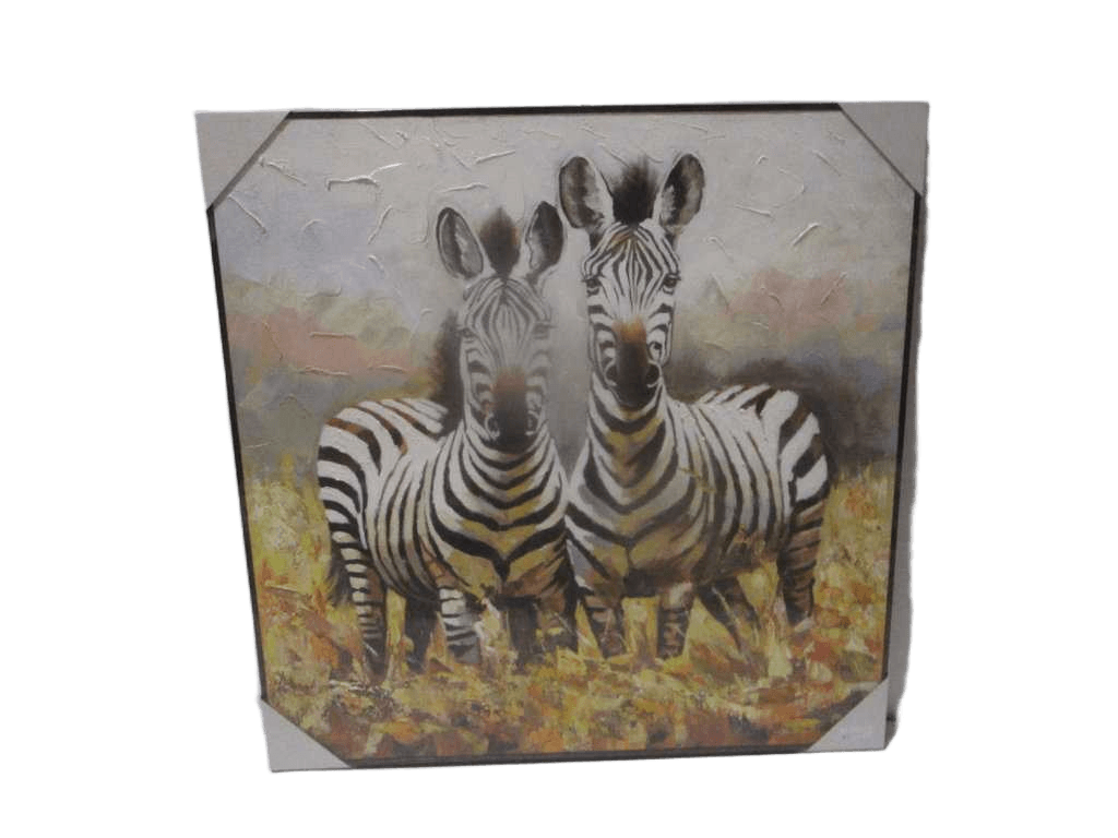 Painting 3d-Handmade 2 Zebres Ps Frame Black Packing Blister 100x100cm