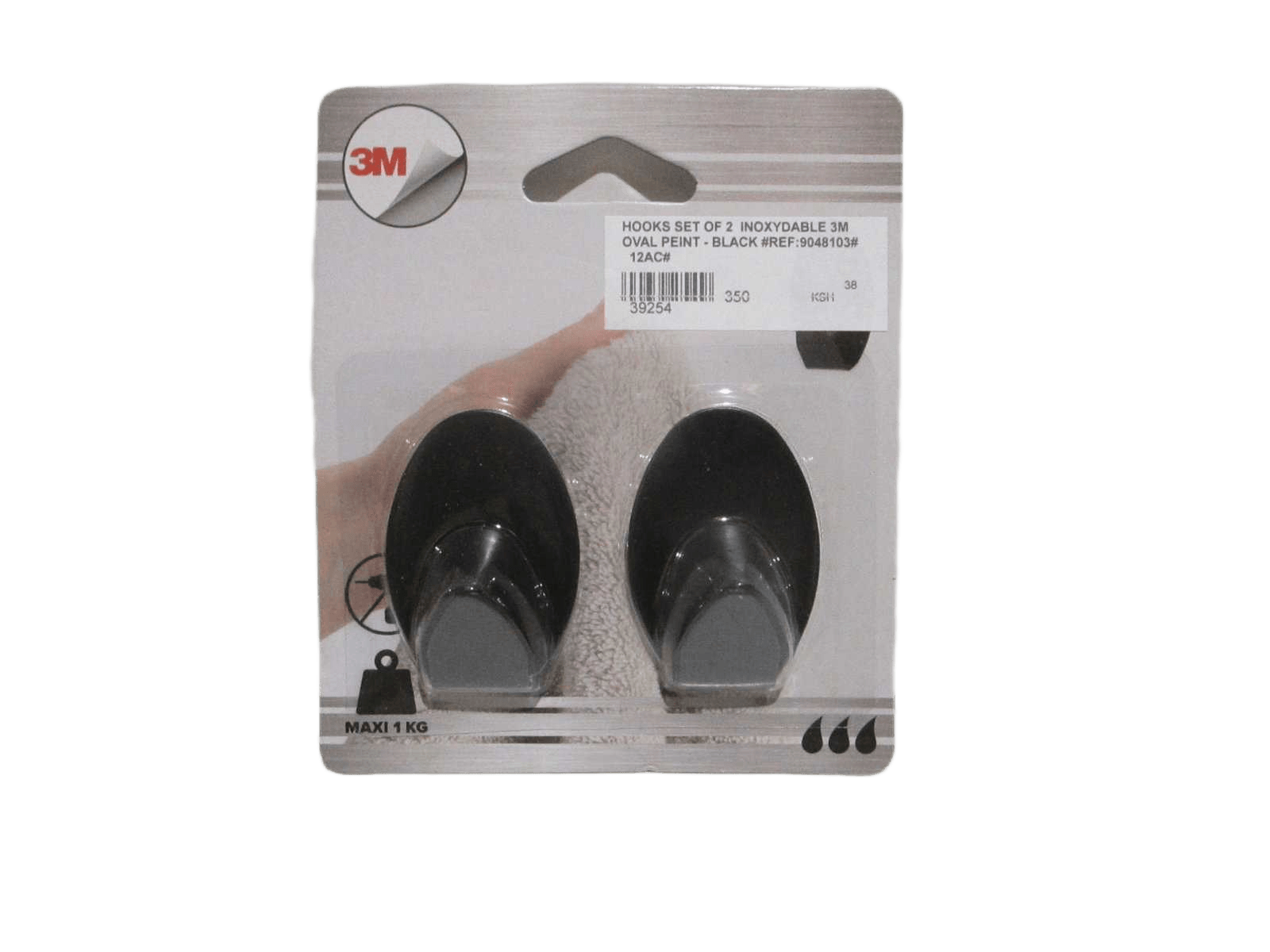 Hooks Set Of 2 Inoxydable 3m Oval Peint - Black