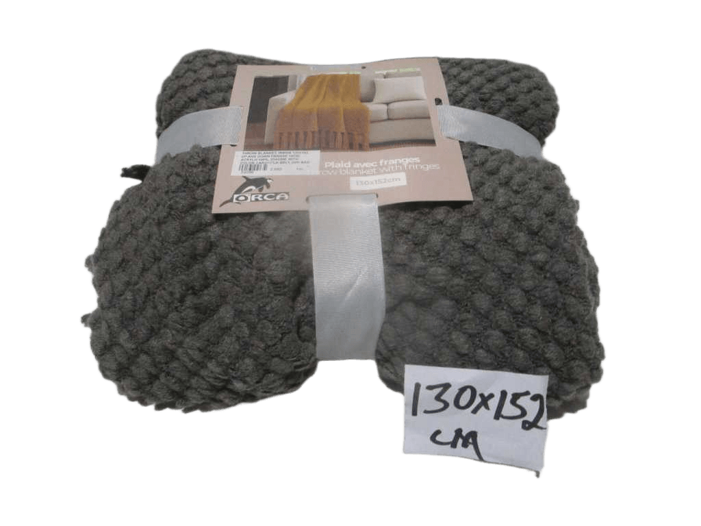 Throw Blanket, Inside 130x152, Up And Down Frange 10cm, Acrylic100%, 235gsm, With Color Card+silk Belt, Opp Bag Dark Gray 130x170