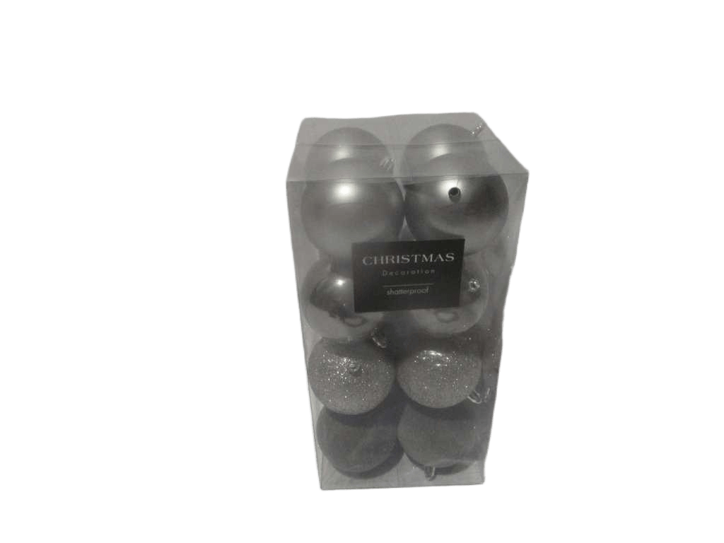 Ball Xmas 8cm Set16 Dark Grey