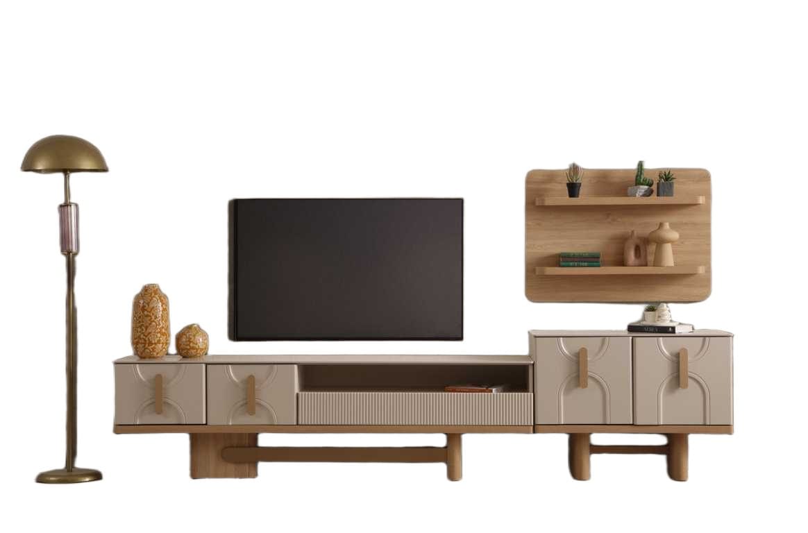 Tv Unit 201x60x46cm Cream - Walnut