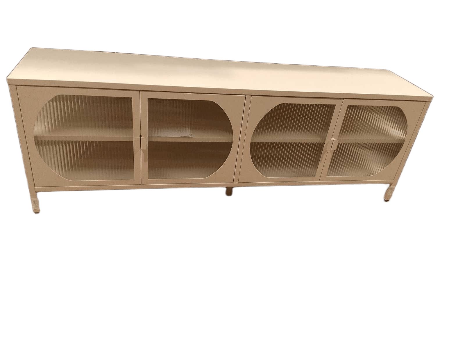 Double 4 Door Cabinet 4mm Flate Tempered Glass Magnetic Suction Door; 2 Shelf ; With Wall-Mounted Device Beige Tapioca L160*w35*h55