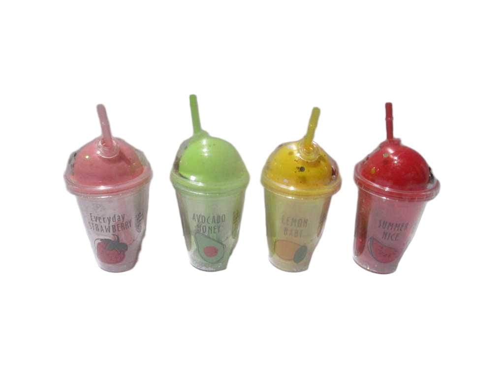 Cup With Straw& Fruit Deco Double Wall Ps Bubble Bag Packing Watermelon Strawberry Lemon Avocado Ass 350ml