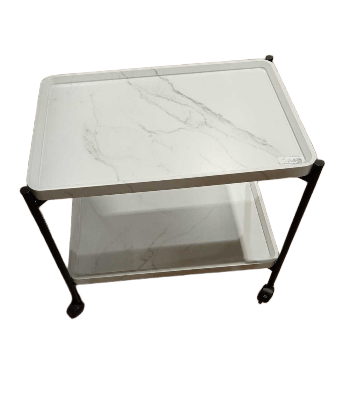 Side Table White 2-Layer With Rollers Board Thickness 3cm Mdf+iron 60x40x55