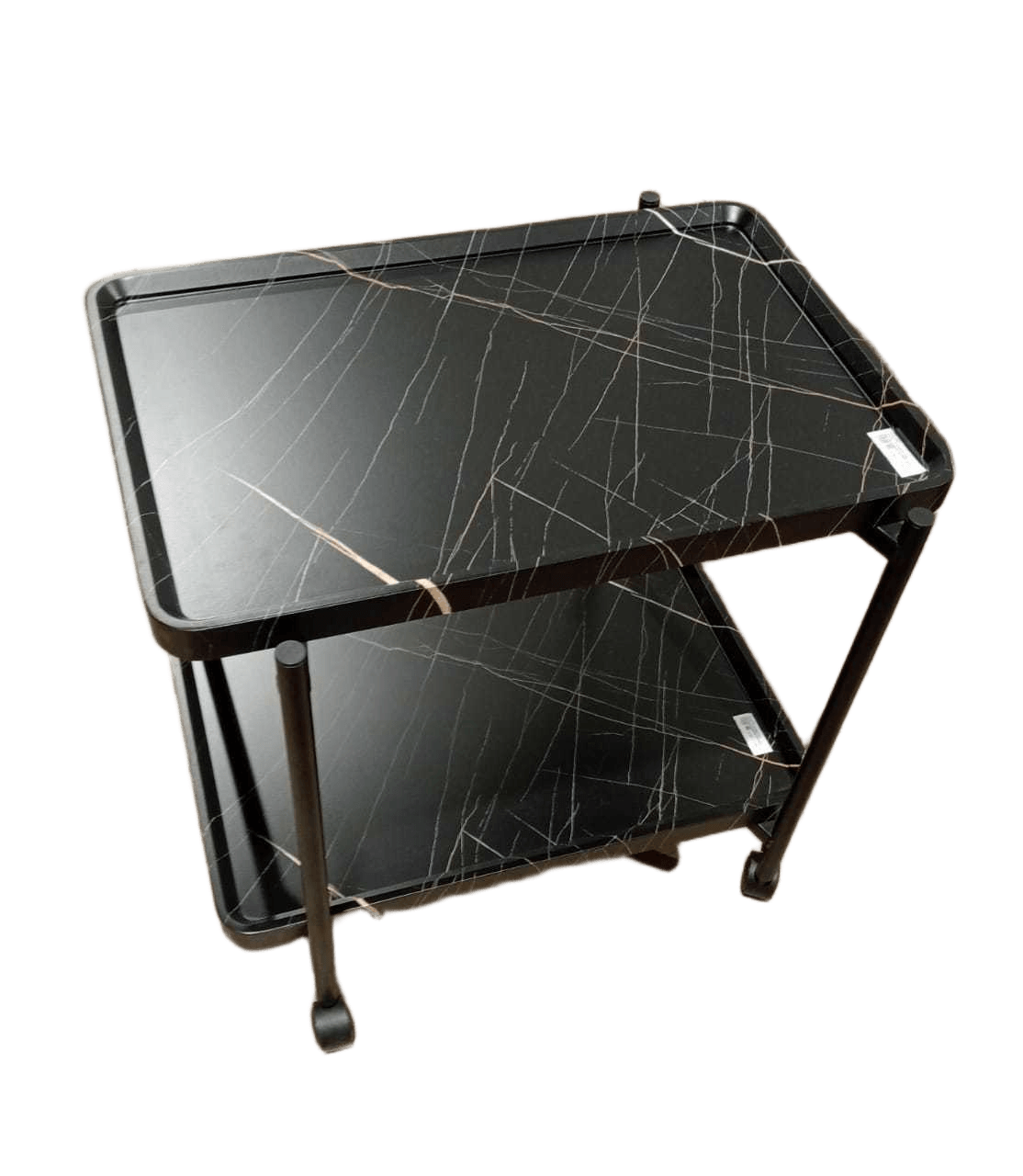 Side Table Black 2-Layer With Rollers Board Thickness 3cm Mdf+iron 60x40x55