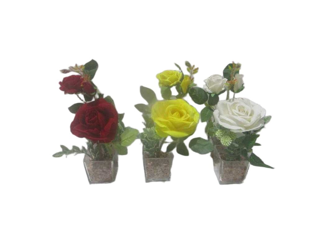 Artificial Plant Glass Pot 3 Clr Ass Red White Yellow 32cm