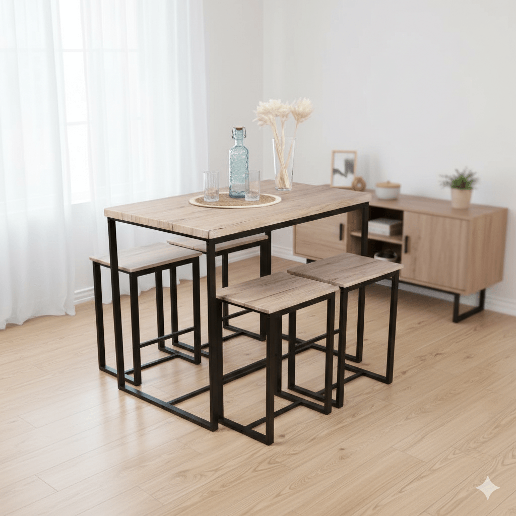 Table Bar Dock With 4 Stools 100x60xh89cm And 40x30xh60cm