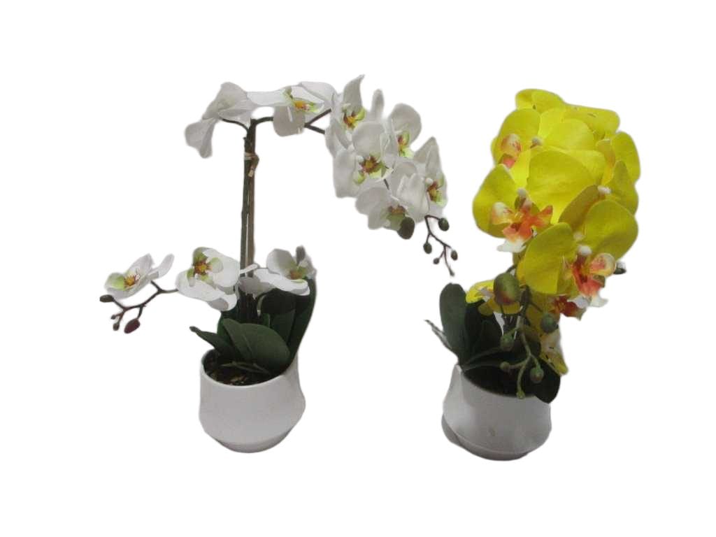 Vase White&yellow Orchid Flower White And Yellow Assorted In White D14x12x56