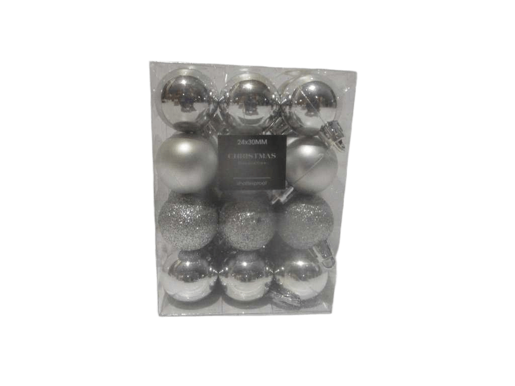 Ball Xmas 24x 30mm Silver