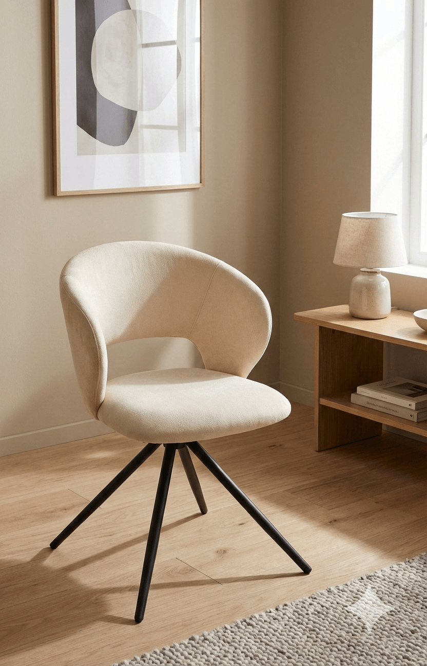 Dining Chair Fabric Cream Kd Metal Legs