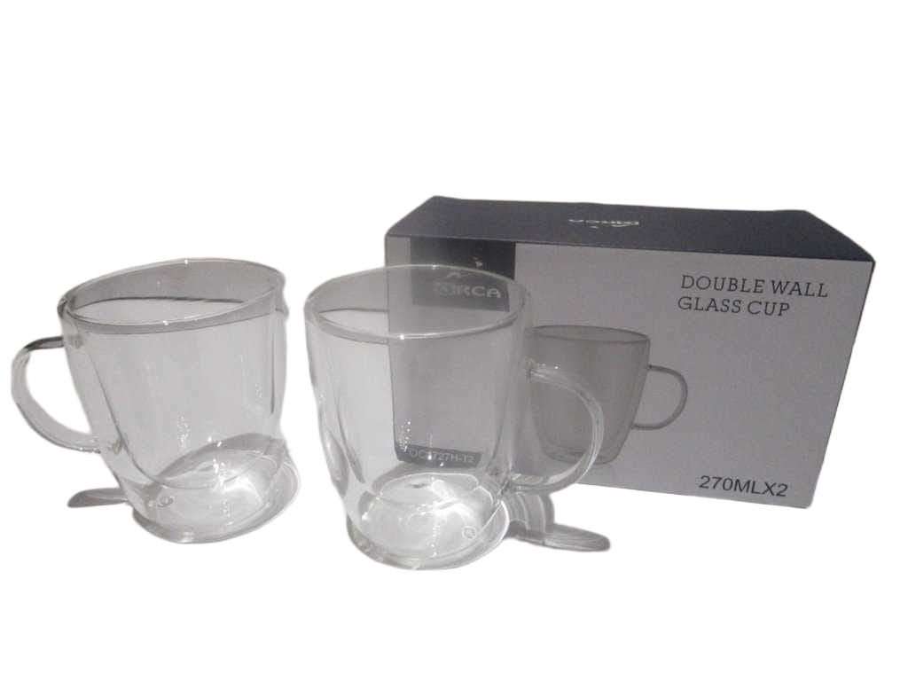 Cup Latte With Handle 270cc - Set Of 2 Borosilicate - Quality Press B - Double Wall One Mold -