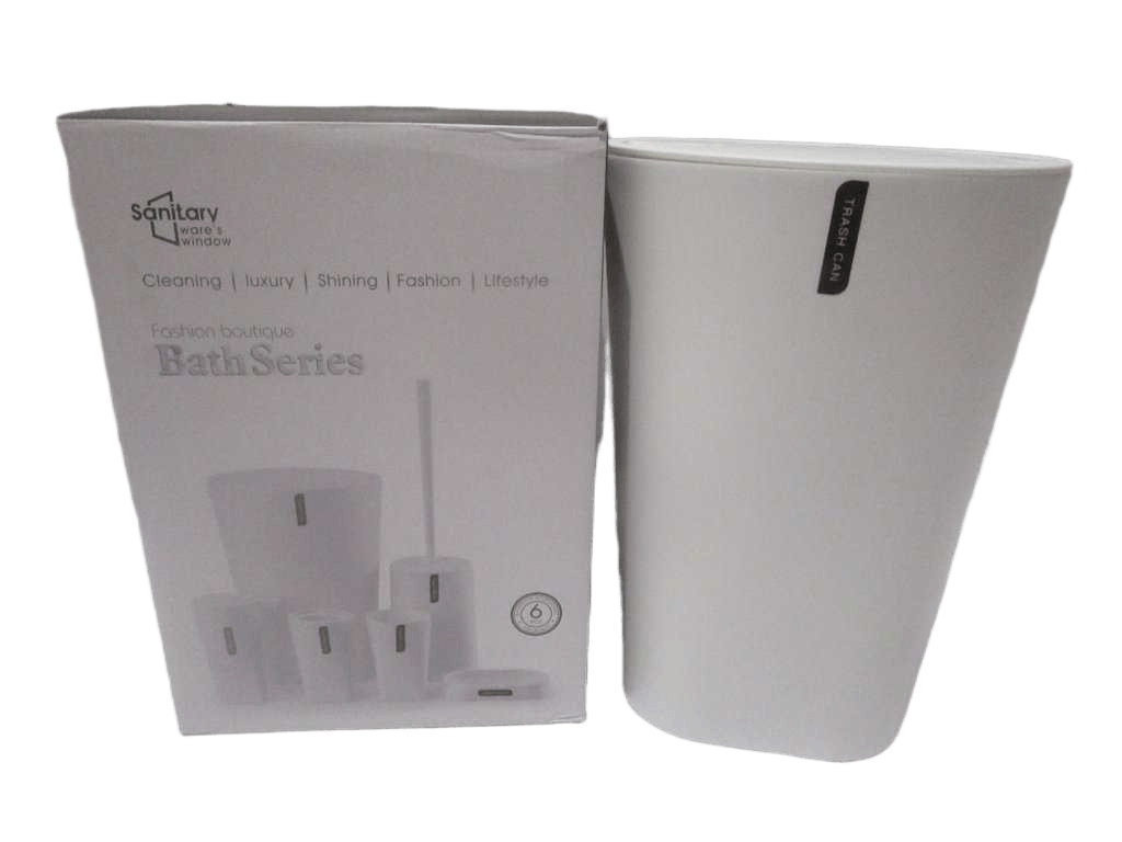 Bath Series Set Of 6 ,pp Trash Can+toilet Brush+gargle Cup+toothbrush Holder+soap Dispenser+soap Dish Color Box White