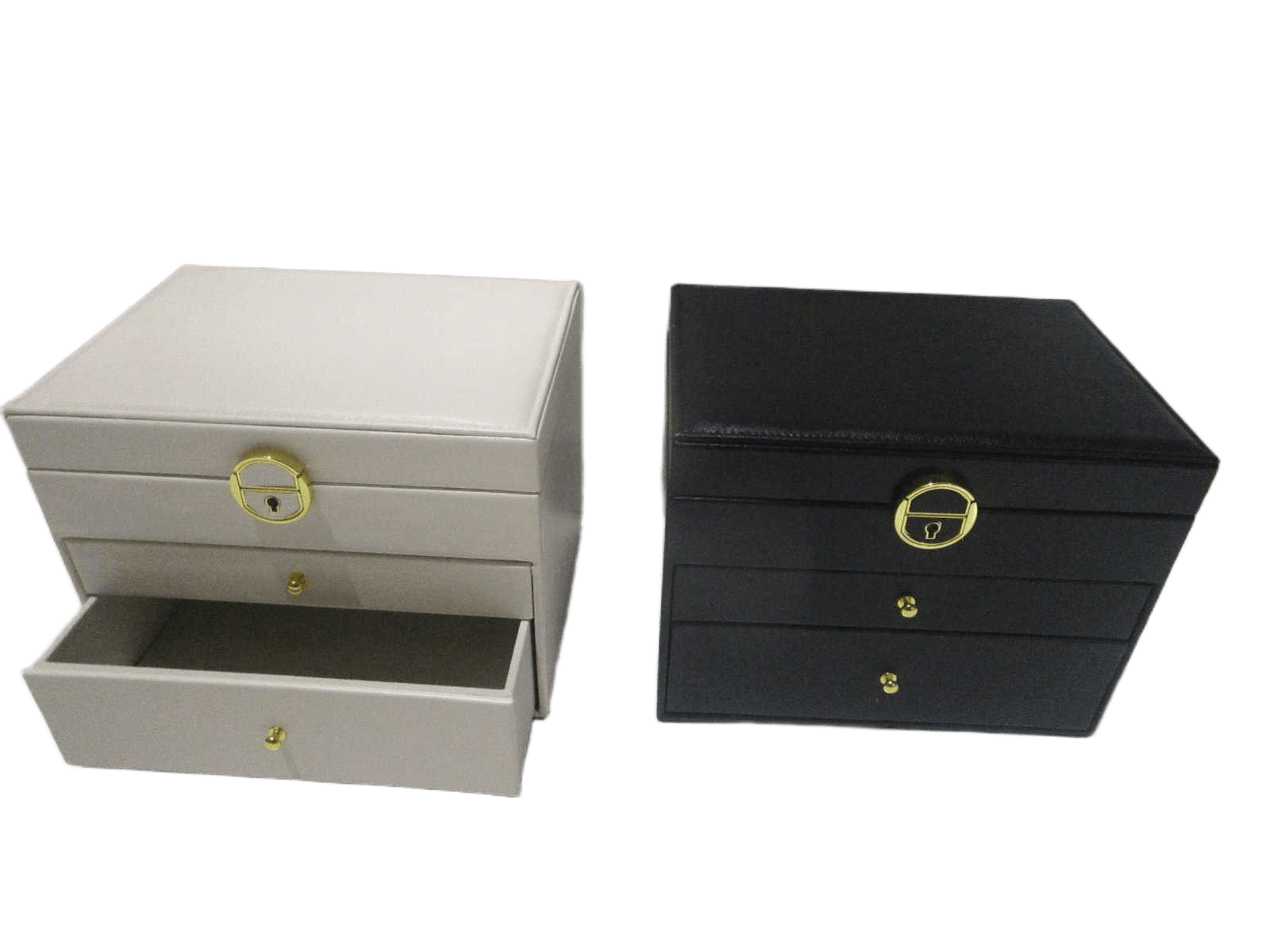 Storage Box Eco Pu For Jewelry 3 Layer With Mirror With Silver Lock And Key Opp Bag+white Box Black White Ass 23x17x17.5