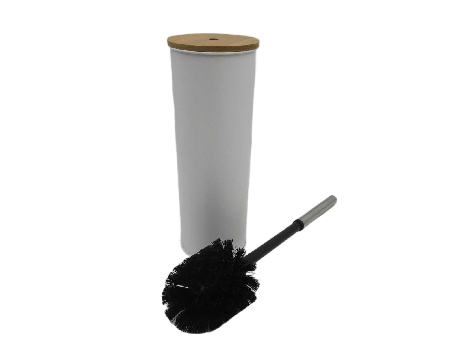 Toilet Brush Metal Bamboo Lid - White