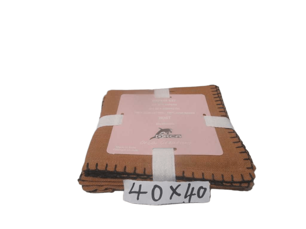 Napkins Set Of 4 100% Slub Cotton Linen Effect 240 Gsm With Blanket Stitch Border - Packing Polybag With Ribbon And Inlay Card