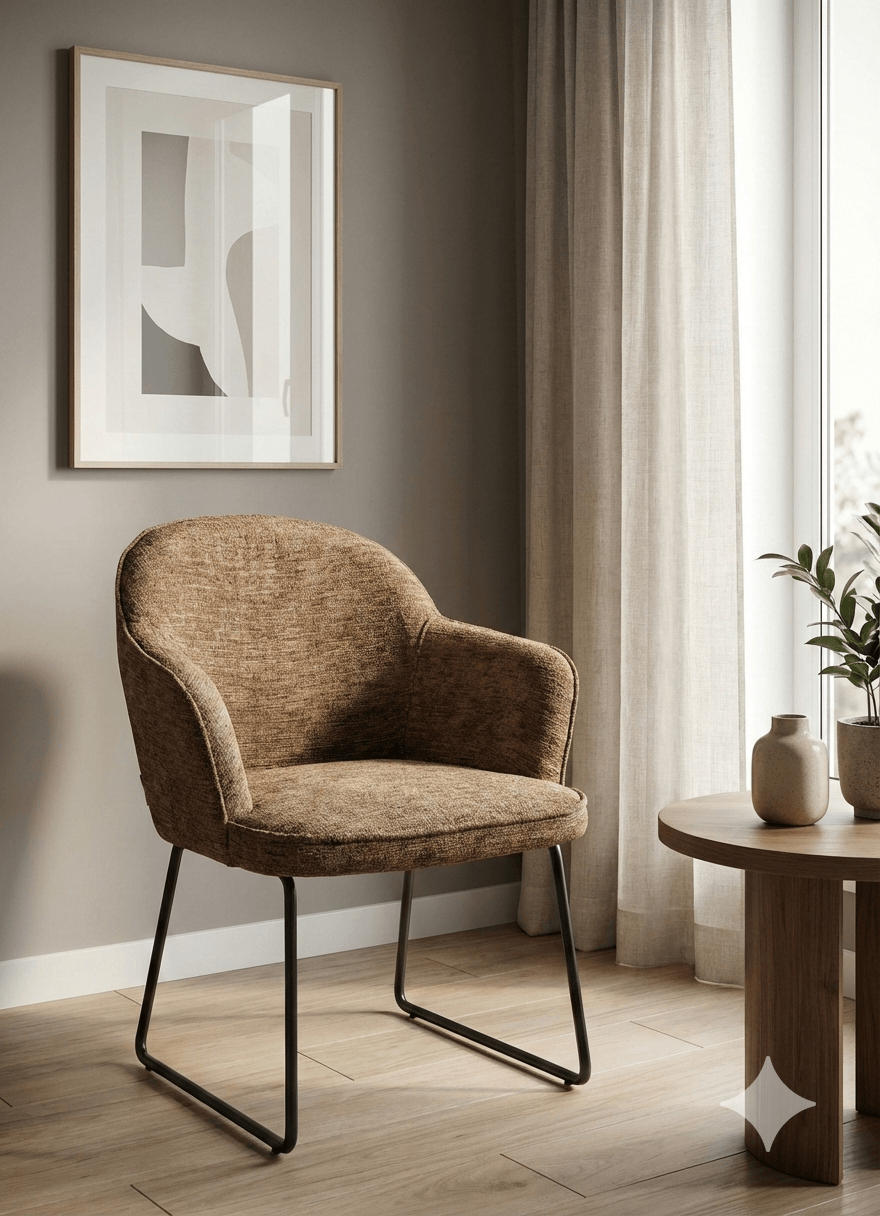 Dining Chair Fabric Brown Kd Metal Legs