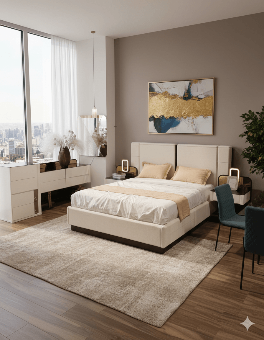 Bed Otak 180x200 With 2 Nightstands + Dresser With Mirror Bd: 180x200cm Hb: 233x153cm