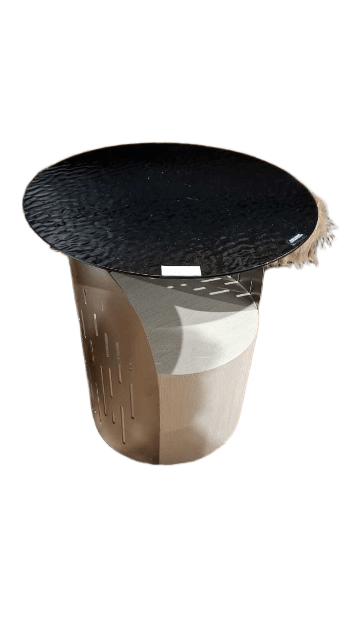 Side Table Black Texture Glass Top Micro-Cement Base Steel Side Decotop:black Base:white Light Champagne Steel 55*55*56