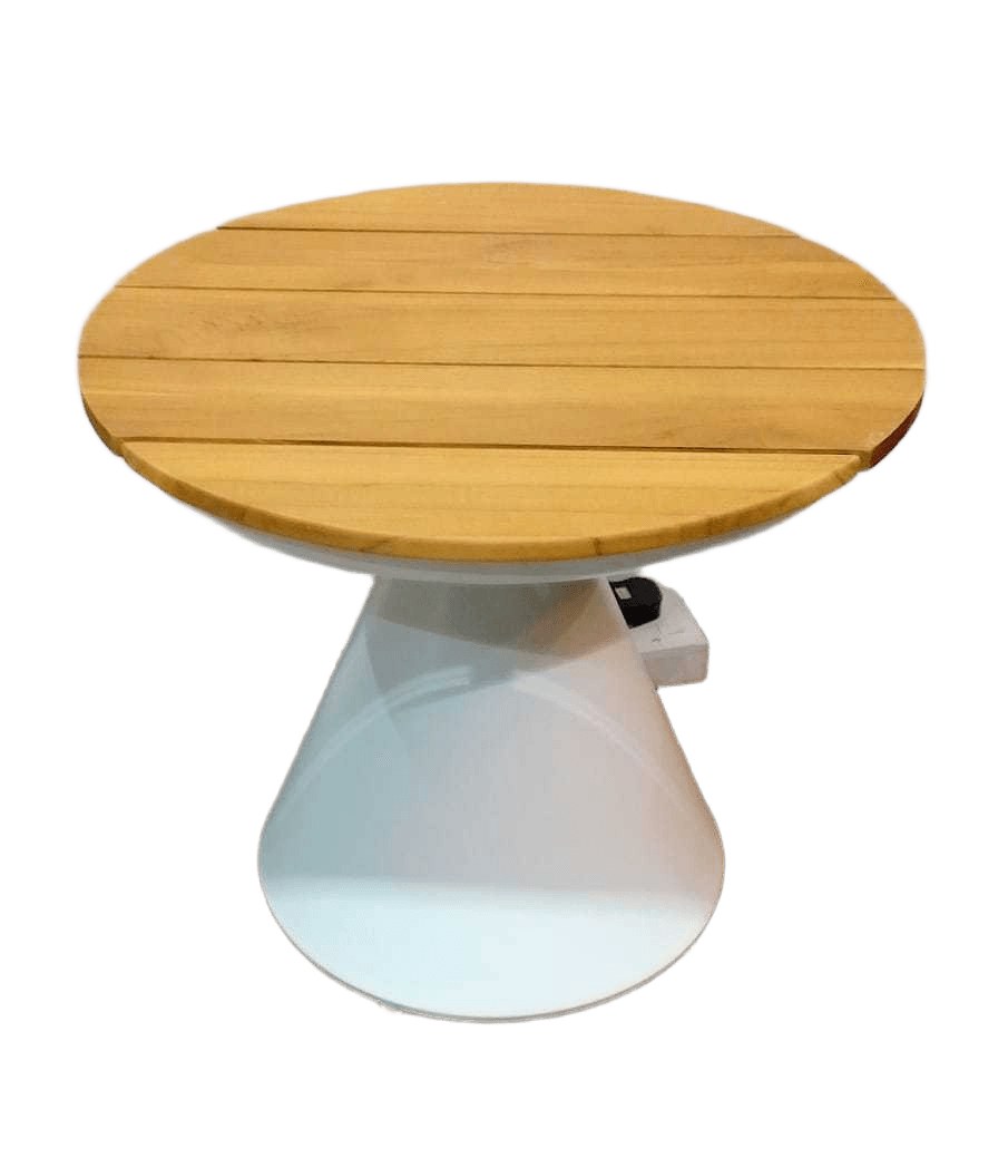 End Table My-W602 White Aluminu Frame Teak Wood Top Dia 50x40