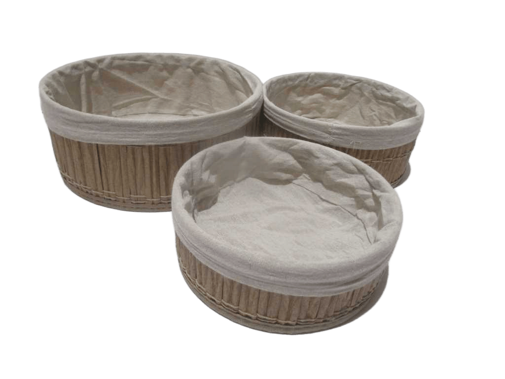 Basket Set Of 3 Round Panama Pe Rattan With Hangtag Natural 29x12 Cm 24x10 Cm 22x8 Cm