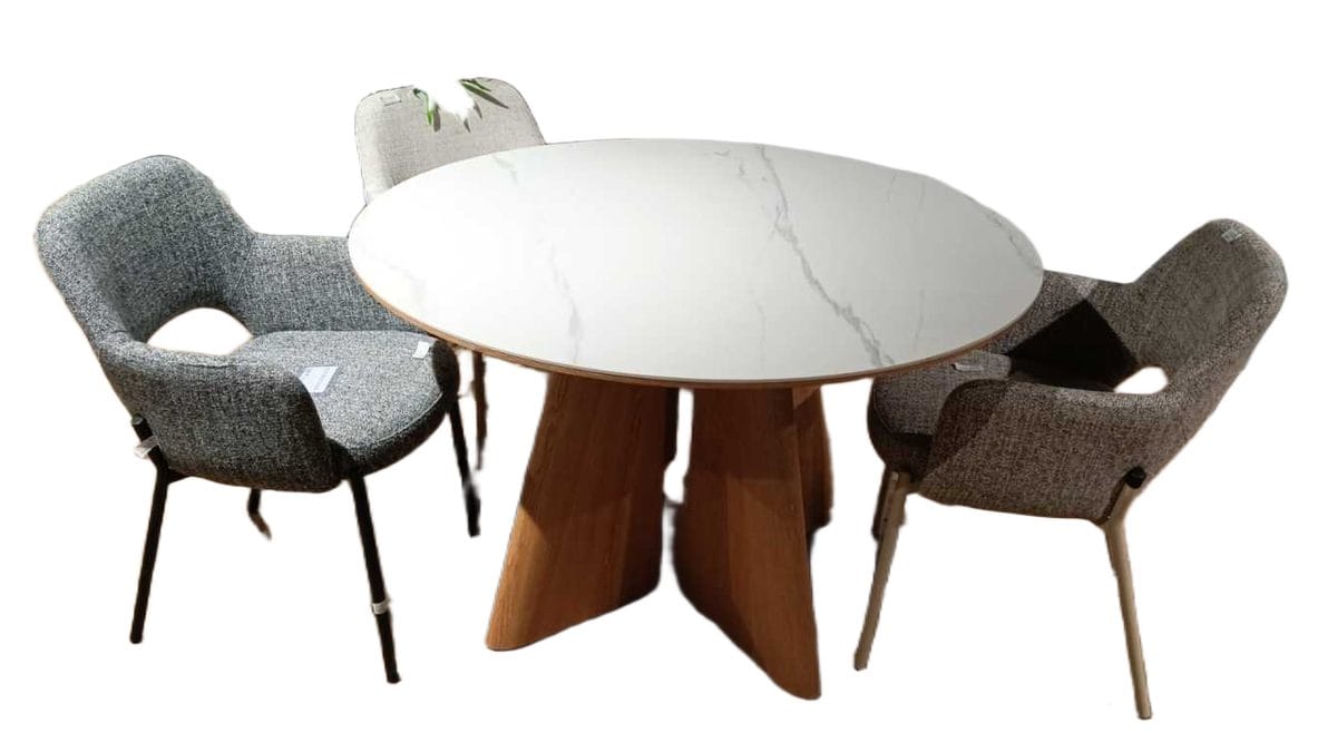 Dining Table White Mat Ceramic Top D1200x750 C-01 Mat White Marbl Ceramic - Wood Veneer Natural W-01