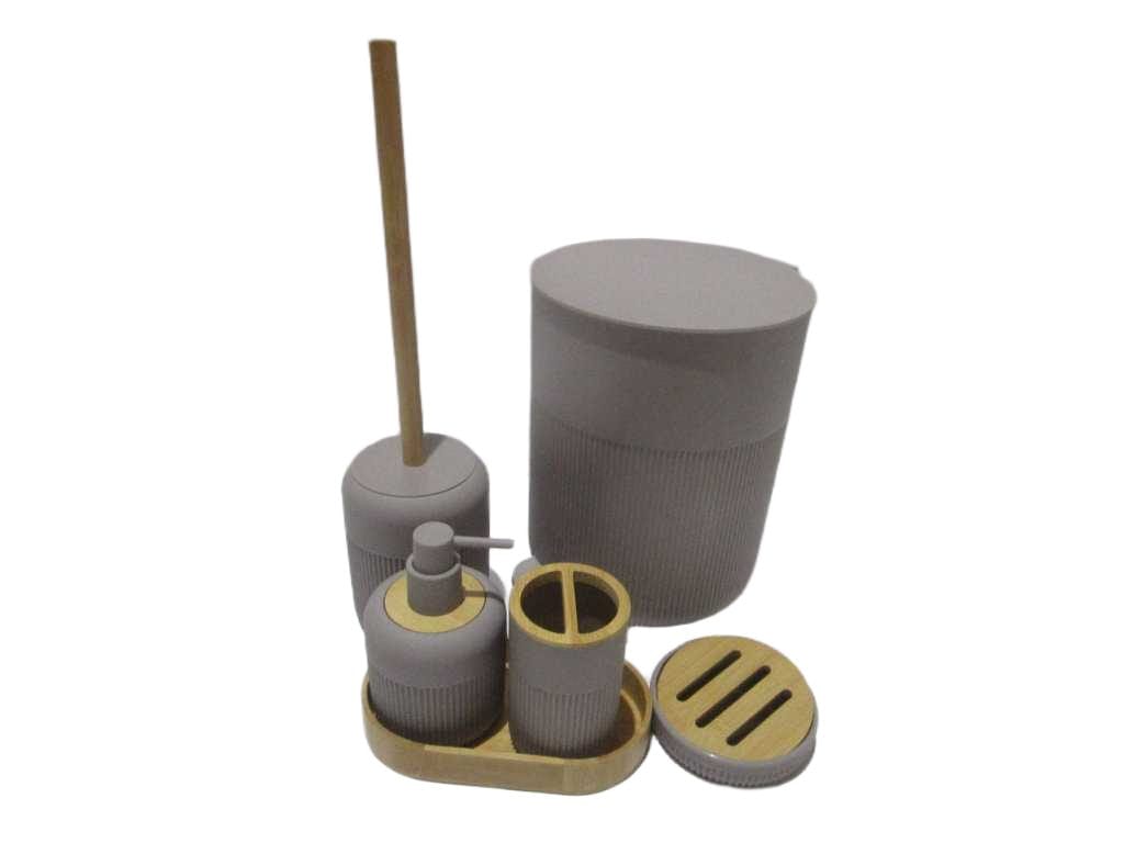 Bathroom Set Of 6 Set, Abs/Bamboo Bin+toilet Brush+dispenser+tooth Brush Holder+soap Holder+tray Abs+bamboo Deco Black Box No 00151 Taupe