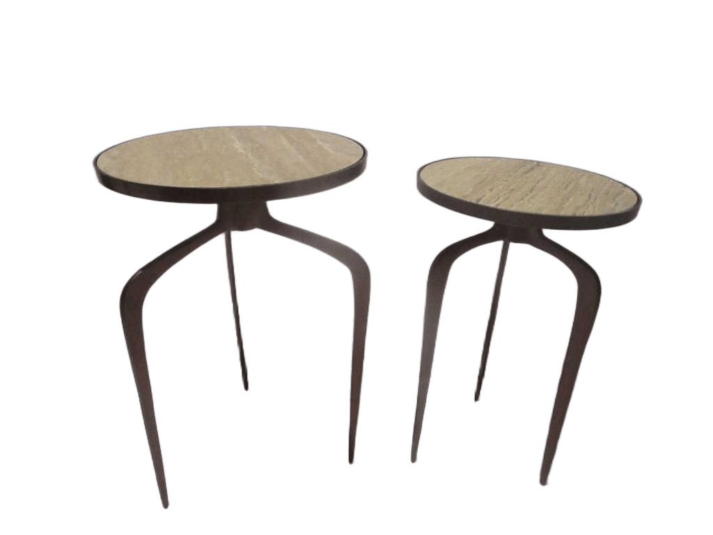 End Tables Set Of 2 Metal Alubase And Natural Travertine Top -