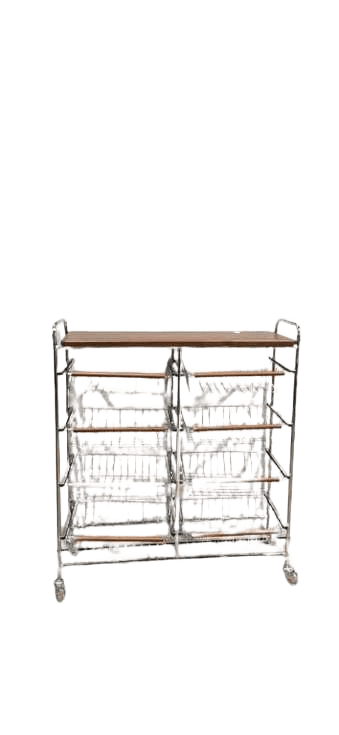 Storage Cart, 4 Level Iron Tube 13mm+wood Top Clear Pu Wheel Brown Box As Sample 77*28.5*90