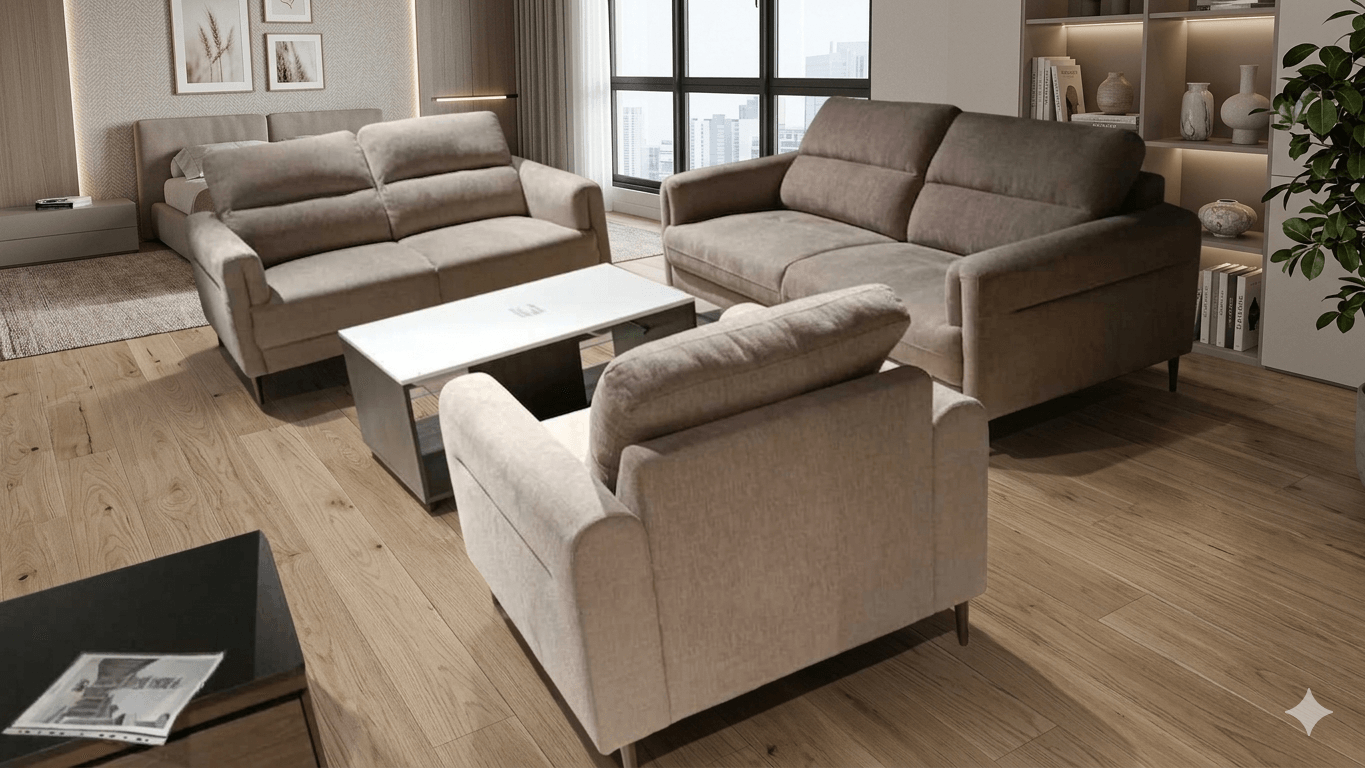 Sofa Office Set 3+2+1 Fabric G0200922 Taupe 194x95x87 158x95x87 94x95x87