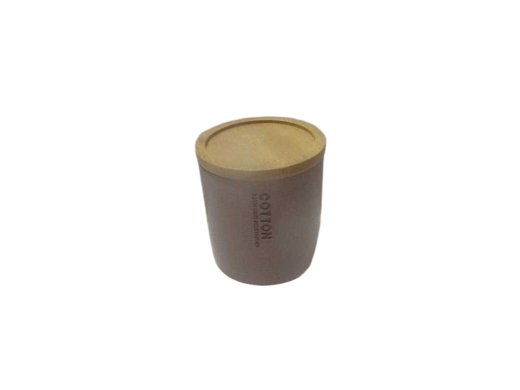Boite A Coton Polyresine Couvercle Bambou - Cappuccino/Bambou