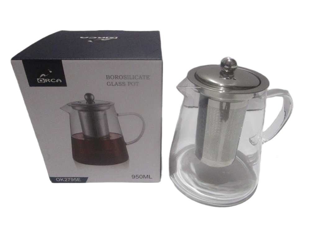 Tea Pot Machine Made Glass B Quality - Stainless Steel A Quality Filter 304 With Stainless Steel Lid 201, Plastic Knob - Color Box Packaging