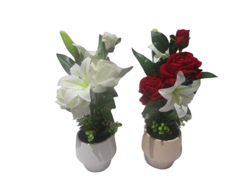 Pot Ceramic 2l+1s Rose+ 2l Lily , 2 Color Pink/White 2 Assorted H40cm