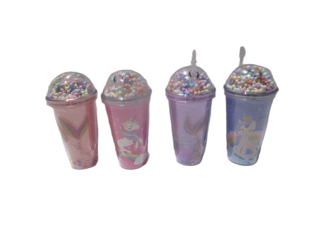 Cup With Straw-Unicorn/Mermaid With Unicorn/Mermaid Deco In The Cover Double Wall Ps Bubble Bag Packing Purple(Straw-Unicorn) Pink(Straw-Unicorn) Purlpe(Mermaid) Pink(Mermaid) Ass 450ml