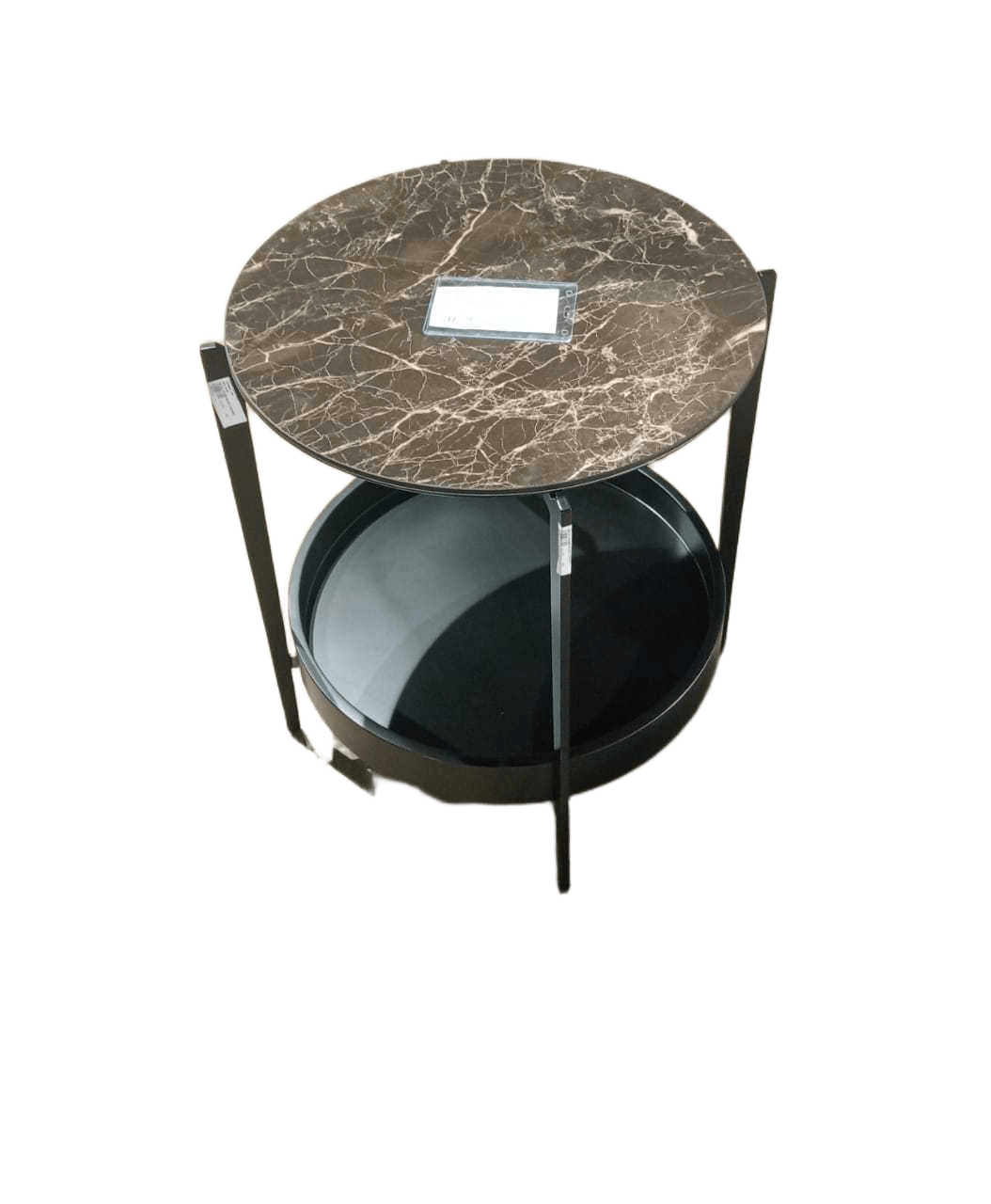 Side Table 2-Level Ceramic Top Mdf Tray Metal Frame Black Ceramic Matt Black Frame 460*460*545