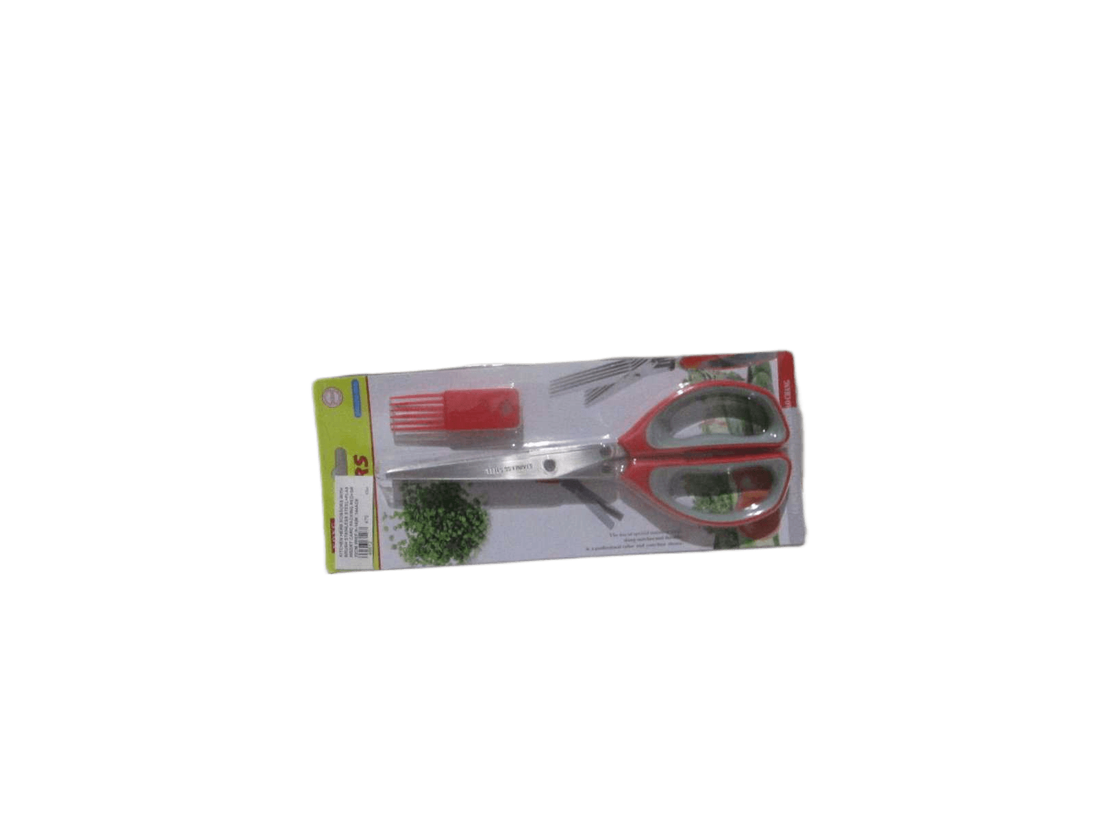 Kitchen Herb Scissors With Brush Stainless Steel+plastic Insert Card Packing Red+grey 22cm