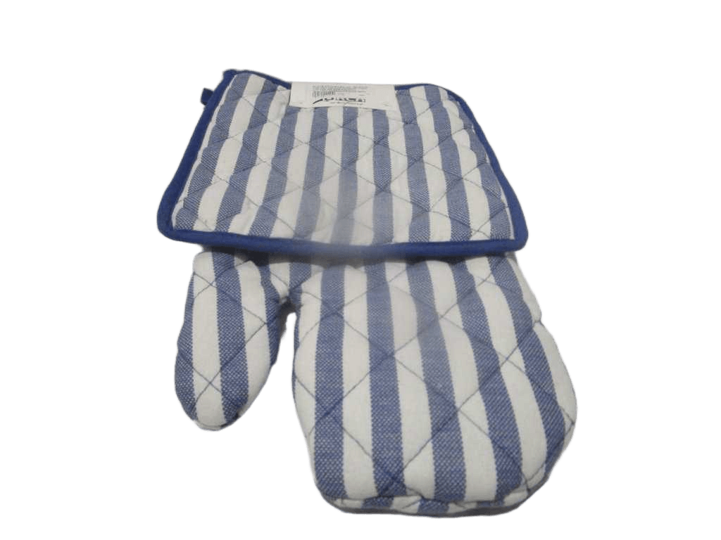 Glove Kitchen Set Of 60x32cm And Pot Holder 20x20cm - 100% Cotton 200 Gsm Polyfill Quilting Screen Printed With Piping Border