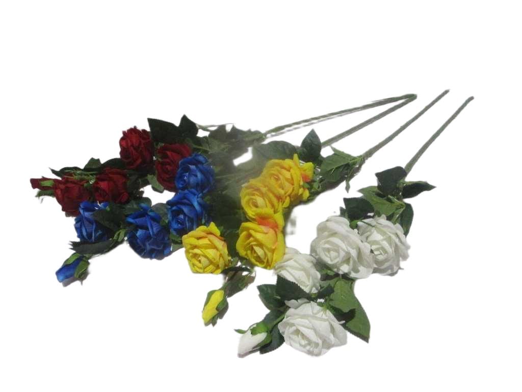 Artificial Rose, 4 Spray+1 Bud Velvet '1 White 3 Yellow 7 Blue 8 Burgundy '102cm