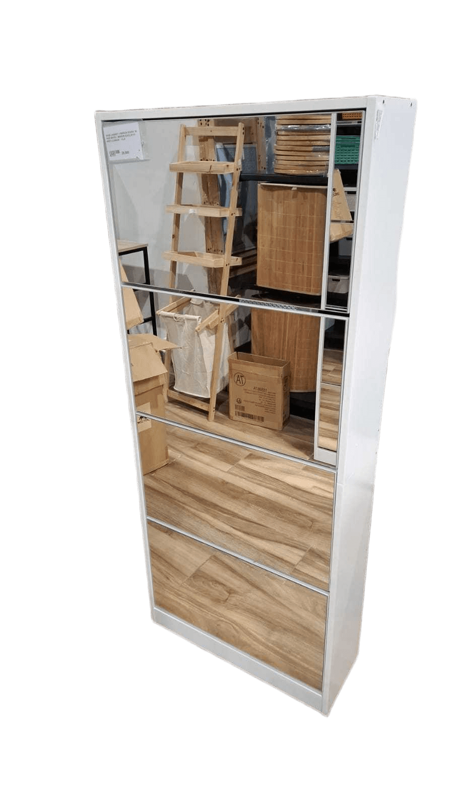 Shoe Cabinet 4 Mirror Doors 24 Pair White + Mirror 63x23,5x151