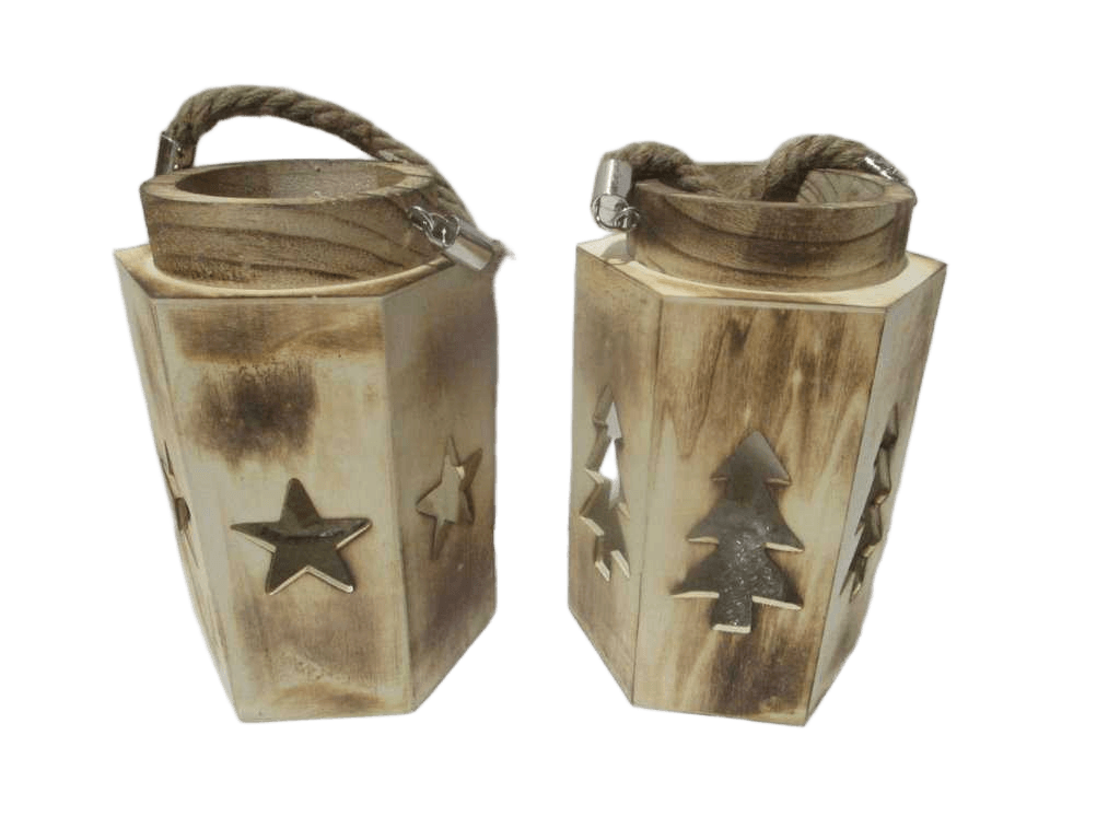 Lantern Wood 14x16x23cm 2ass
