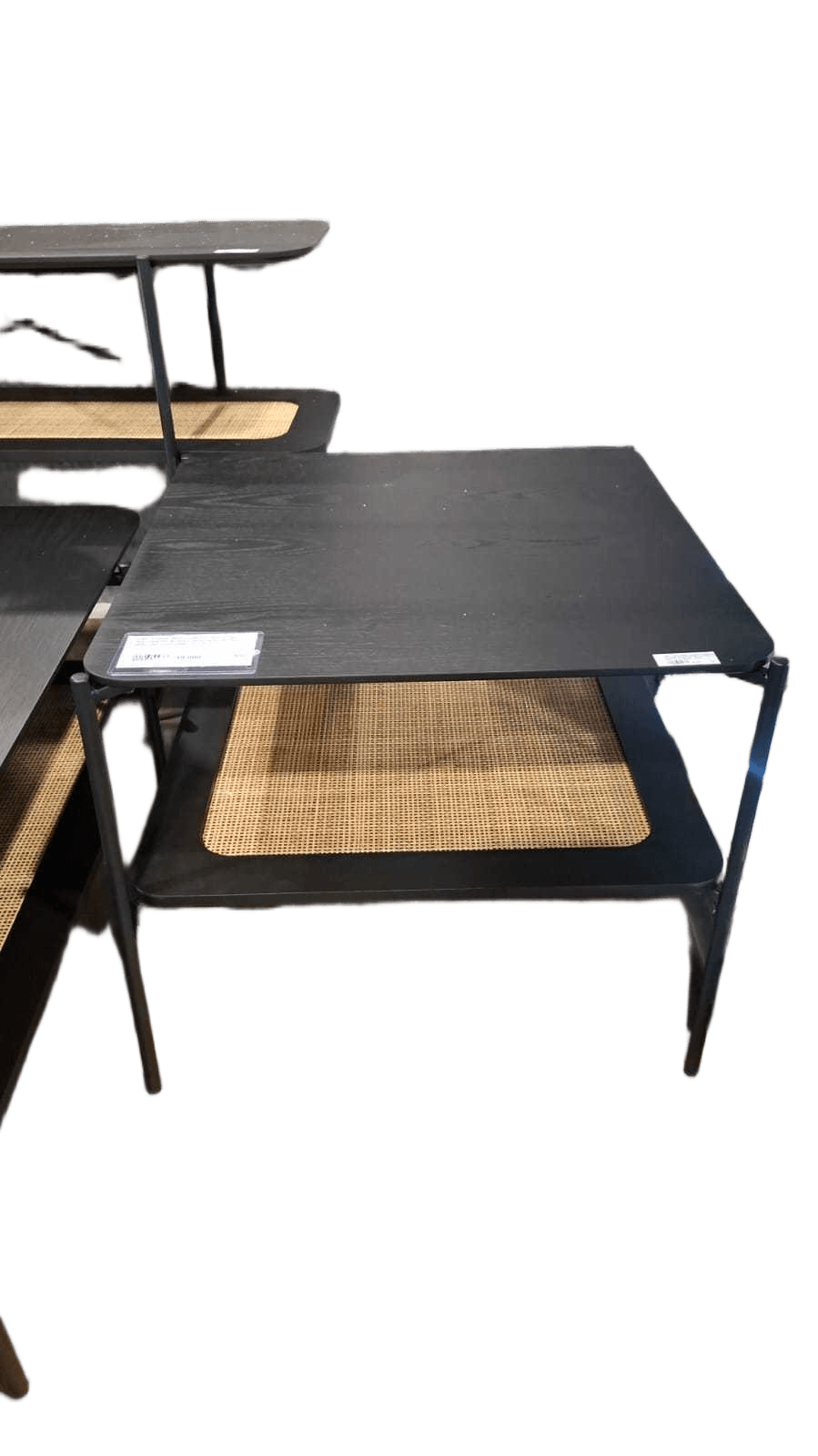 End Table Mdf Veneer, Natural Rattan Iron Feet Black 60*60*52