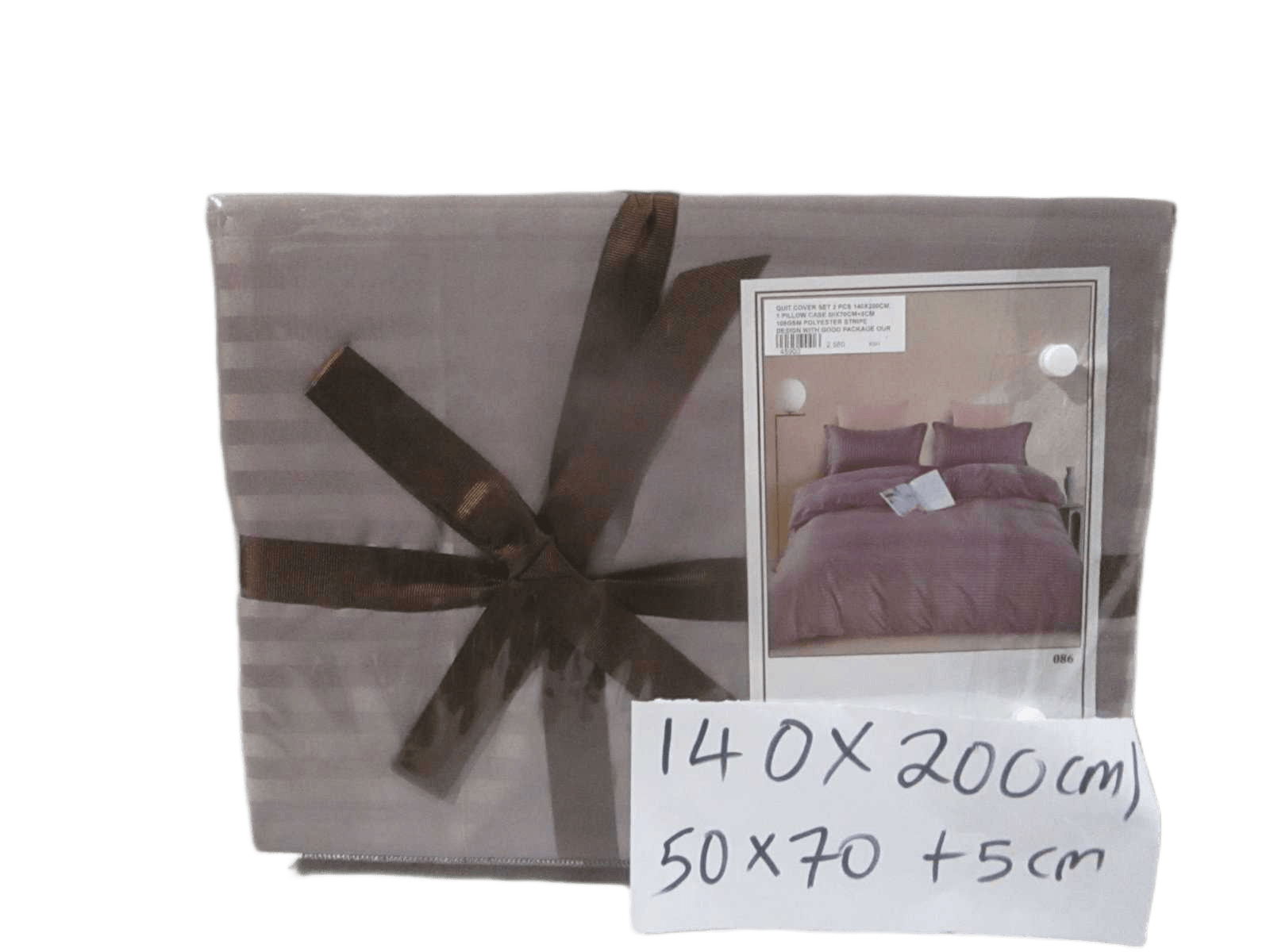 Quit Cover Set 2 Pcs 140x200cm, 1 Pillow Case 50x70cm+5cm 105gsm Polyester Stripe Design With Good Package Our Design Uni Col006 Taupe