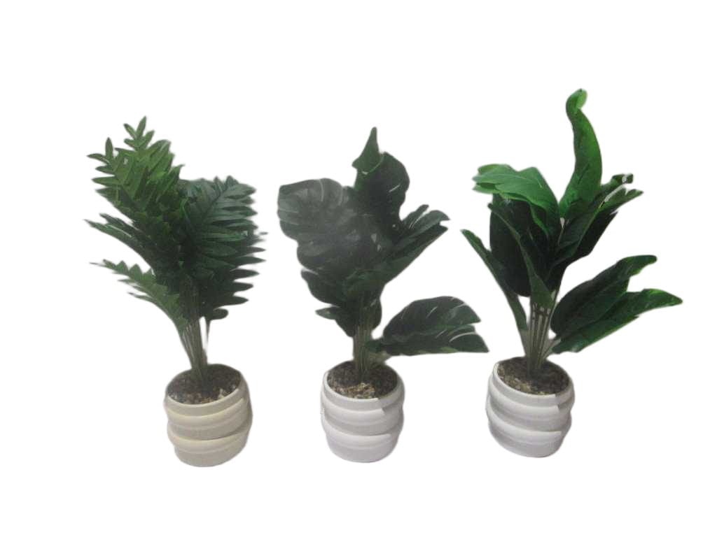 Pot Ceramic W Leaves, White 3 Assorted 3 Assorted H35cm