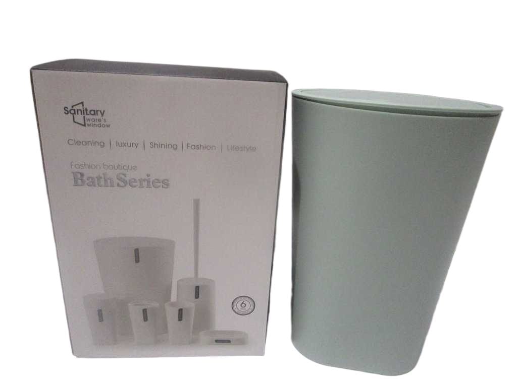 Bath Series Set Of 6 ,pp Trash Can+toilet Brush+gargle Cup+toothbrush Holder+soap Dispenser+soap Dish Color Box Light Green