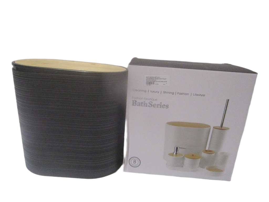 Bath Series Set Of 8 ,pp+bamboo Trash Can+toilet Brush+gargle Cup+toothbrush Holder+soap Dispenser+cotton Swab Jar+soap Dish+tray Color Box Black