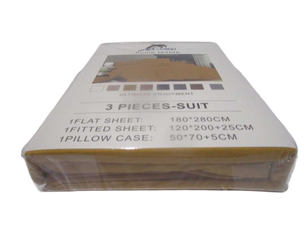 Flat Sheet Set Of 3pcs Uni Color 180x280cm Fitted Sheet 120x200 +25 Cm 1 Pillow Cases 50x70 +5 Cm 105gsm 100% Polycotton Old Packing Packing:pvc Bag Yellow 108