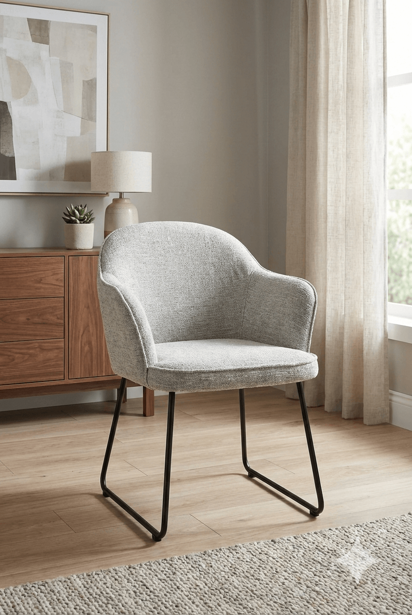 Dining Chair Fabric Kd Grey Metal Legs